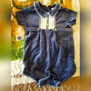 Vintage  Baby  Dior velvet peter pan collar ruffle tux romper bodysuit